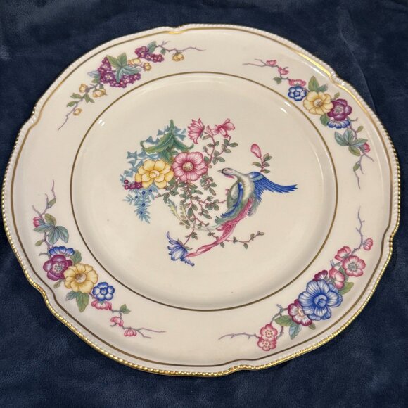 Castleton China six 6 DINNER Plates Phoenix USA Gold Flowers Scalloped Edge Rim - Picture 3 of 16